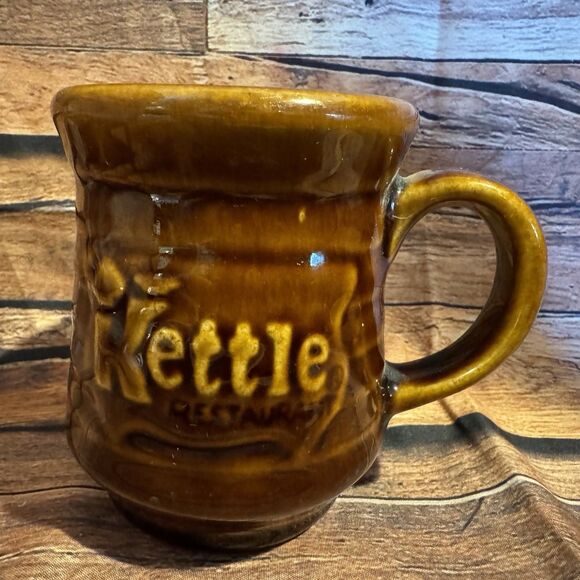 Vintage Kettle Restaurant Coffee Mug Brown Rustic Logo USA Country Home Cooking - Picture 1 of 6